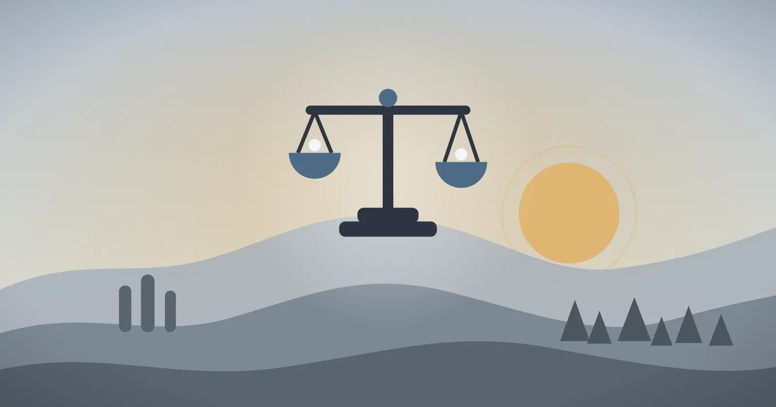 一座天平，兩端秤盤各掛著砝碼，象徵角色等級與職業等級兩套進度的比較（手繪封面）