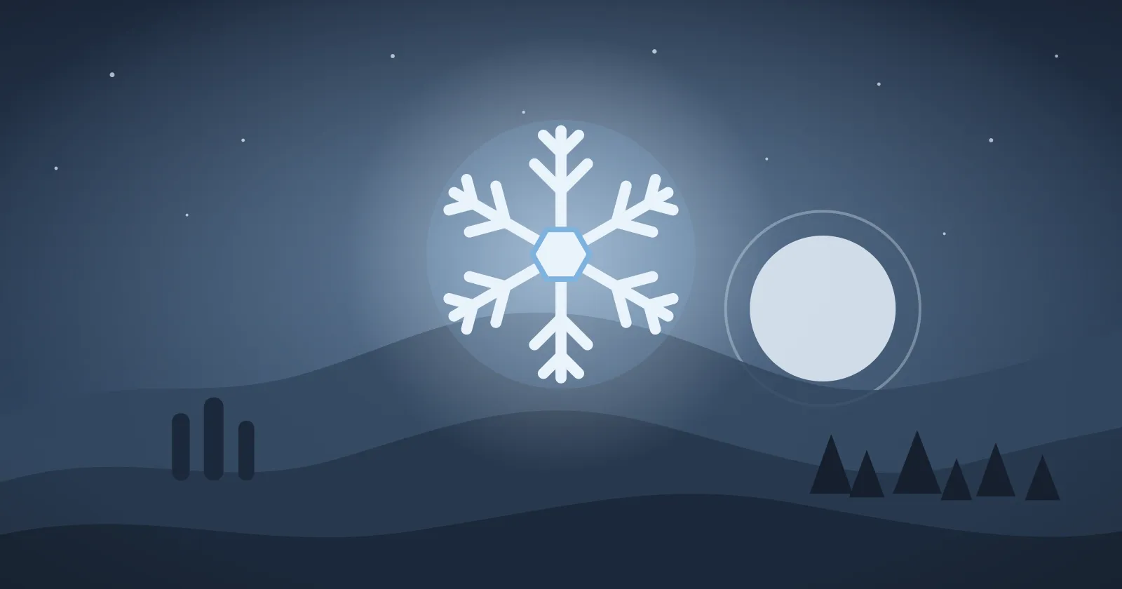 手繪封面：一片六角雪花懸在夜色雪嶺之上，中心是發亮的六邊形，天空綴著星點